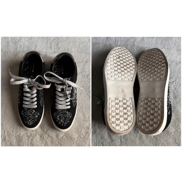 Birdies The Cardinal Lace-Up Sneaker Orbit Boucle Metallic Black Silver Tweed - Picture 3 of 15